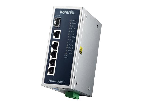 Korenix JetNet 3906G Switch 4xPoE, 1xRJ45/1xSFP, Booster